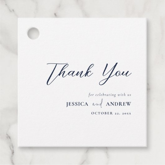 ネイビエレガントーブルー&ホワイトシンプルズ結婚 フェイバータグ (正面)