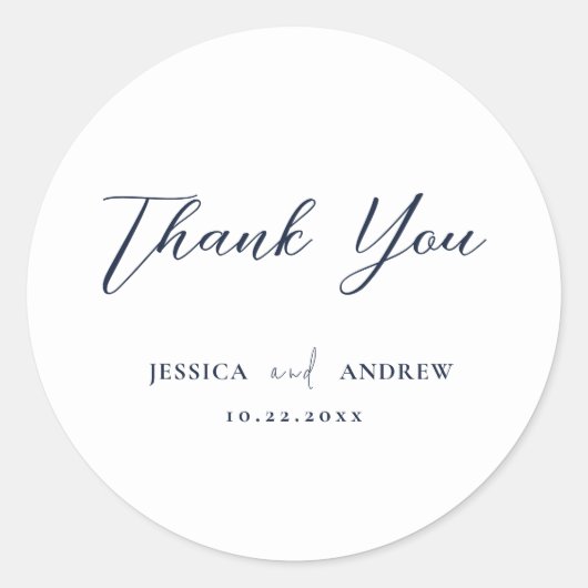 ネイビエレガントーブルー&ホワイトシンプルズ結婚 ラウンドシール (正面)