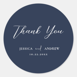 ネイビエレガントーブルー&ホワイトシンプルズ結婚 ラウンドシール