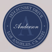 ネイビエレガントーブルー&ホワイトモノグラムの住所 ラウンドシール