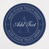 ネイビエレガントーブルー&ホワイトモノグラム防水 ラベル (デザイン2)