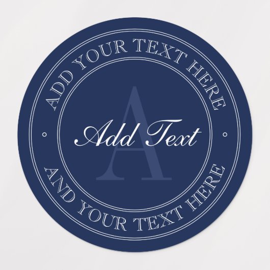 ネイビエレガントーブルー&ホワイトモノグラム防水 ラベル (デザイン1)