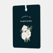 ネイビエレガントーブルー&ホワイトローズ結婚ズホリデー メタルオーナメント (正面左)