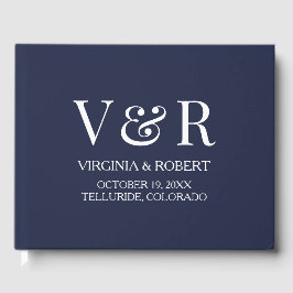 ネイビエレガントーブルー |ミニマル結婚リスト ゲストブック