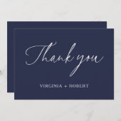ネイビエレガントーブルー |ミニマル結婚リスト サンキューカード (正面/裏面)