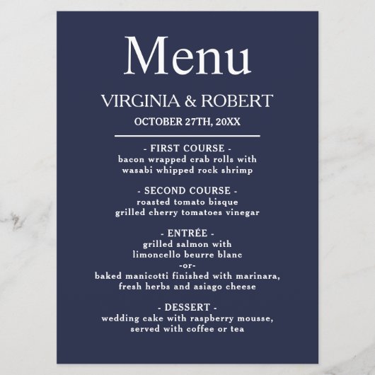 ネイビエレガントーブルー |ミニマル結婚リスト プログラム (正面)