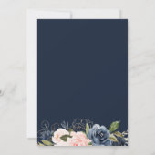 ネイビエレガントーブルー&赤面フローラ結婚ズ 招待状 (裏面)