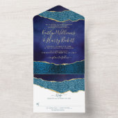 ネイビエレガントーブルー&金ゴールドアゲート結婚ズ オールインワン招待状 (内側)