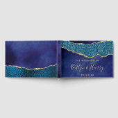 ネイビエレガントーブルー&金ゴールドアゲート結婚ズ ゲストブック (全面)