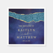 ネイビエレガントーブルー&金ゴールドアゲート結婚ズ スタンダードカクテルナプキン (正面)