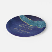 ネイビエレガントーブルー&金ゴールドアゲート結婚ズ ペーパープレート (アングル)