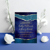 ネイビエレガントーブルー&金ゴールドアゲート結婚ズ・リハーサル 箔招待状