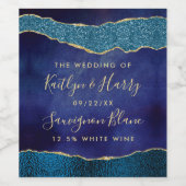 ネイビエレガントーブルー&金ゴールドアゲート結婚ズ ワインラベル (シングルラベル)