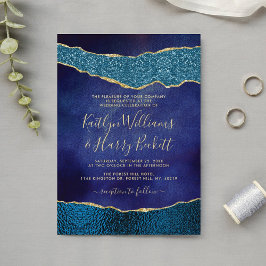 ネイビエレガントーブルー&金ゴールドアゲート結婚ズ 招待状