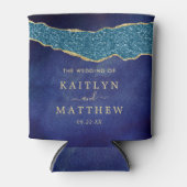 ネイビエレガントーブルー&金ゴールドアゲート結婚ズ 缶クーラー (正面)