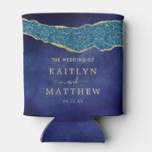 ネイビエレガントーブルー&金ゴールドアゲート結婚ズ 缶クーラー (裏面)