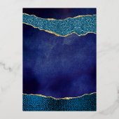 ネイビエレガントーブルー&金ゴールドア結婚ガテ実在ス 箔招待状 (裏面)