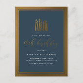 ネイビエレガントーブルー&金ゴールドキャンドル70誕生日 インビテーションポストカード (正面)