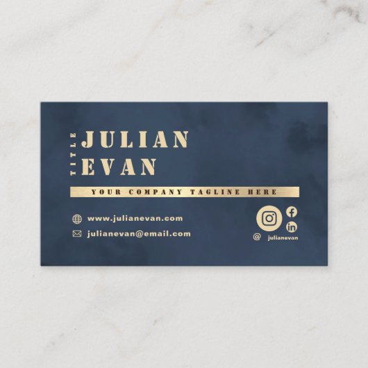 ネイビエレガントーブルー&金ゴールドシャイニーはっきりしたタイポグラフィ 名刺 (正面)