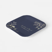 ネイビエレガントーブルー&金ゴールドフローラ結婚ズ ペーパープレート (傾斜あり)