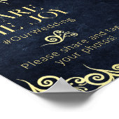 ネイビエレガントーブルー&金ゴールドラベルあなたの写真結婚 ポスター (角)