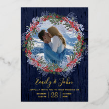 ネイビエレガントーブルー&金ゴールド冬フローラ結婚ズ