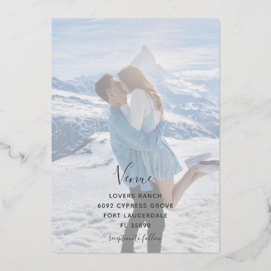 ネイビエレガントーブルー&金ゴールド冬フローラ結婚ズ 箔招待状 (裏面)