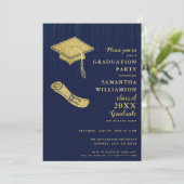 ネイビエレガントーブルー・金ゴールド卒業党 招待状 (スタンド正面)