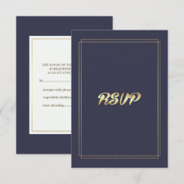 ネイビエレガントーブルー |金ゴールド結婚ー 出欠カード