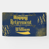 ネイビエレガントーブルー&金ゴールド退職旗 横断幕 (横)