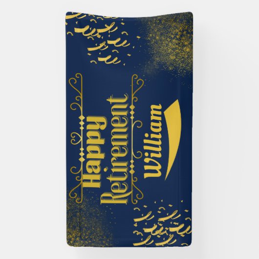 ネイビエレガントーブルー&金ゴールド退職旗 横断幕 (縦)