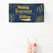 ネイビエレガントーブルー&金ゴールド退職旗 横断幕 (インサイチュ)