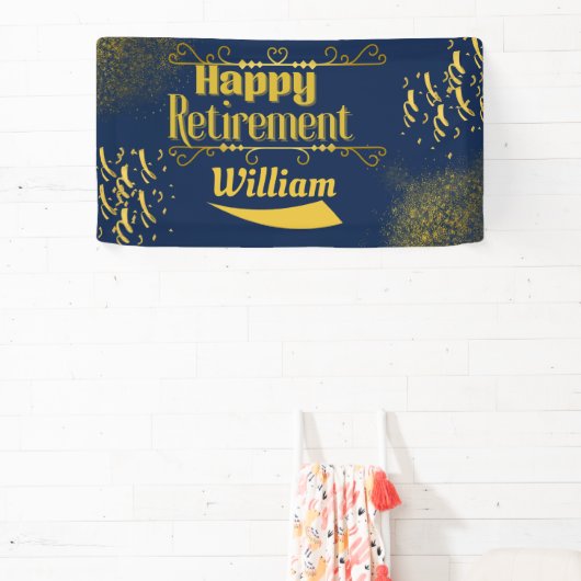 ネイビエレガントーブルー&金ゴールド退職旗 横断幕 (インサイチュ)