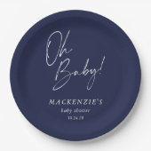 ネイビエレガントーブルーOhベビーベビーシャワー ペーパープレート (正面)