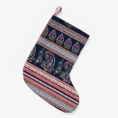 ネイビエレガントーペイズリー：タイムレス縁どデザイン スモールクリスマスストッキング (正面 (吊り時))