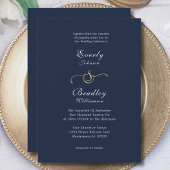 ネイビエレガントーホワイト金ゴールドQRコード写真結婚s 招待状