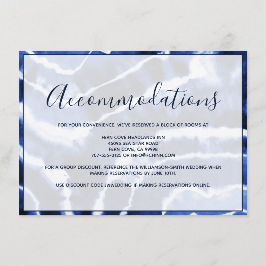 ネイビエレガントーマーブル絞り染め結婚ズアコモデーションズ エンクロージャーカード (正面)
