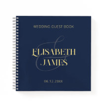 ネイビエレガントーミニマルブルー金ゴールド結婚ズゲストブック