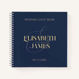 ネイビエレガントーミニマルブルー金ゴールド結婚ズゲストブック ノートブック