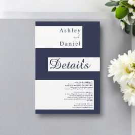 ネイビエレガントーミニマル・ブルーモダンホワイト結婚ズ エンクロージャーカード