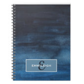 ネイビエレガントーモダンブルーウォーター色名モノグラム ノートブック (正面)