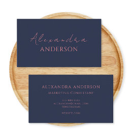 ネイビエレガントーモダンブルーピンクミニマリストモノグラム 名刺