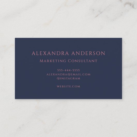 ネイビエレガントーモダンブルーピンクミニマリストモノグラム 名刺 (裏面)