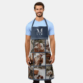 ネイビエレガントーモダンブルーファミリーフォトコラージュ エプロン (着用した状態)