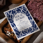 ネイビエレガントーモダンブルーフローラブライダルシャワー 招待状