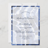 ネイビエレガントーモダンブルーマーブル絞り染め結婚ズ 招待状 (正面)