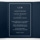 ネイビエレガントーモダンブルーモノグラムシンプル結婚ズ 三つ折り招待状 (内部中)