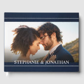 ネイビエレガントーモダンブルー写真結婚のゲストブック ゲストブック (正面)