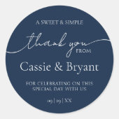 ネイビエレガントーモダンブルー結婚の感謝 ラウンドシール (正面)