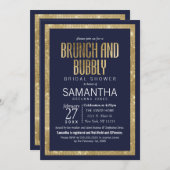 ネイビエレガントーモダンブルー金ゴールドセクインブランチバブリー 招待状 (正面/裏面)
